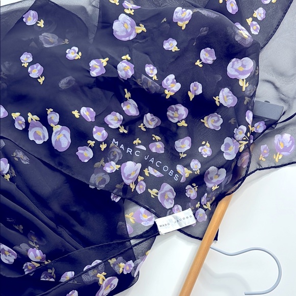 Marc Jacobs Black and Purple Floral Scarf | Vintage designer silk square scarf